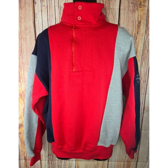 Nautica XL Mens 1/4 Zip Pullover Sweatshirt Red/Gray/Blue Vintage Retro Style - Picture 2 of 6